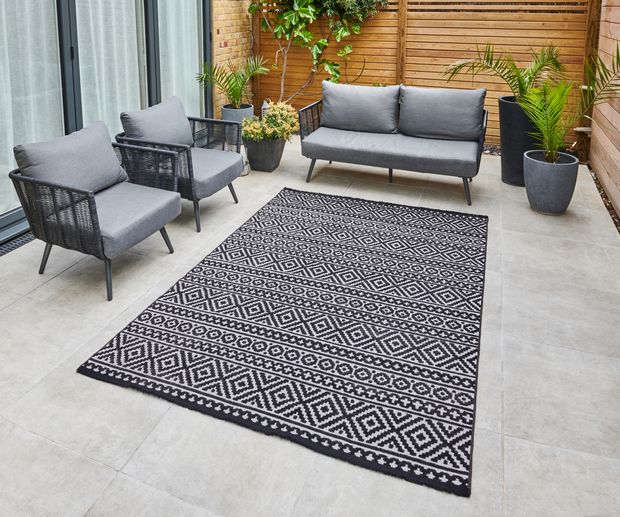 black and white Aztec rug 