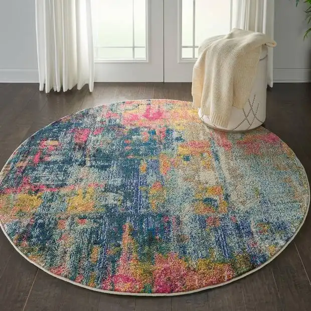 Celestial CES09 Blue Yellow Round Rug By Nourison