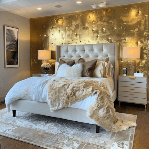 cream rug gold walls