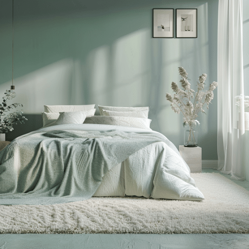 cream rug mint walls