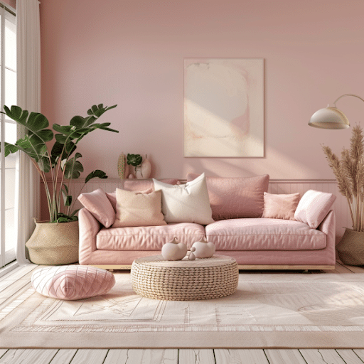 cream rug pink walls