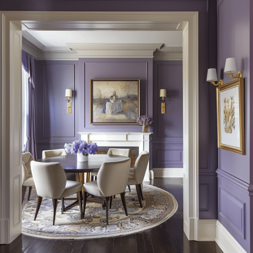 cream rug violet walls
